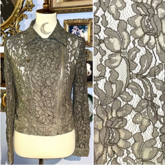 bebe Floral Lace Olive Green Shirt Jacket Shirt 10 - Picture 13 of 14